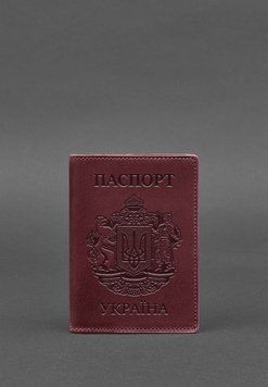 Шкіряна обкладинка для паспорта з українським гербом бордова BN-OP-UA-vin-kr фото