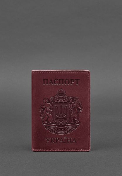 Шкіряна обкладинка для паспорта з українським гербом бордова фото