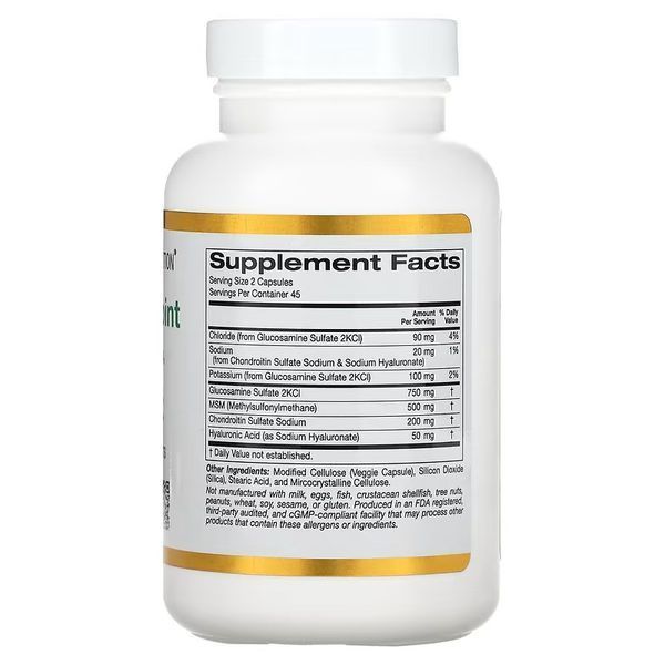 California Gold Nutrition Glucosamine Chondroitin MSM and Hyaluronic Acid 90 капсул CGN-01156 фото