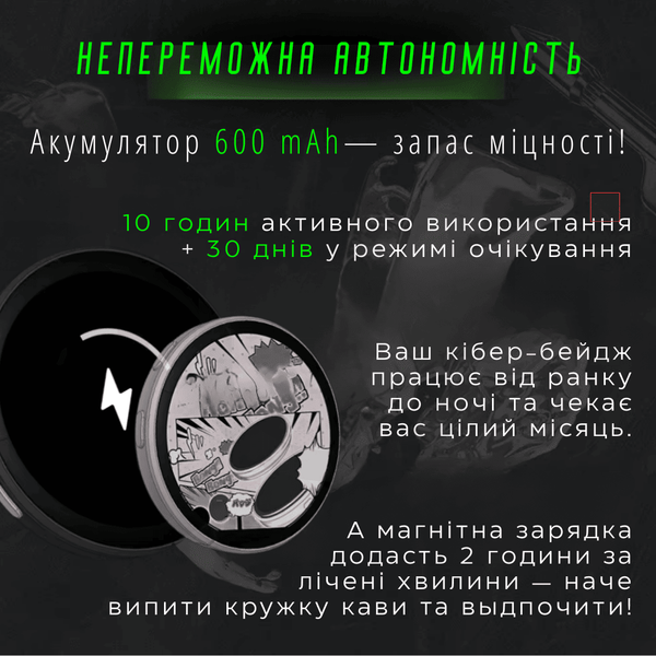Аніме Світлодіодний Значок CyberBadge E87 Зелений &mdash; LED-бейдж із Сенсорним HD-дисплеєм 64 МБ, Bluetooth та Додатком, Електронний Пін із Екраном для GIF, Відео та Фото, Світловий Аксесуар для Косплею, Фестивалів та K-Pop CyberBadge E87 фото