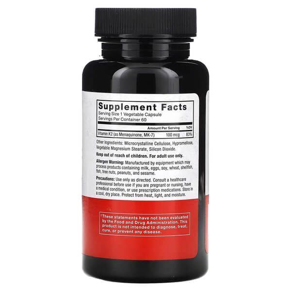 Force Factor MK-7 Vitamin K2 100 mcg 60 рослинних капсул фото
