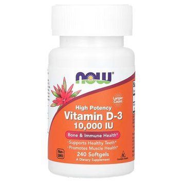 NOW Vitamin D3 10 000 IU 240 рідких капсул NOW FOODS купити в Україні
