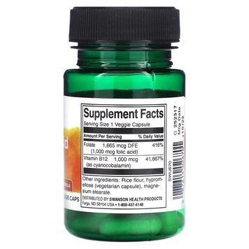 Swanson Folic Acid & B12 30 капсул Swanson купити в Україні