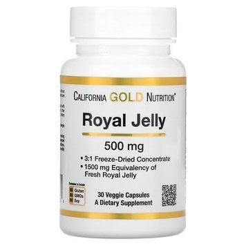California Gold Nutrition Royal Jelly 500 mg 30 рослинних капсул California Gold Nutrition купити в Україні