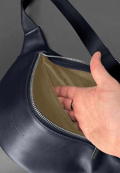 Шкіряна поясна сумка-бананка Kanny синя BN-BAG-59-navy-blue фото