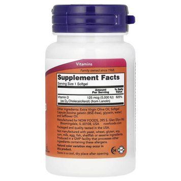 NOW Vitamin D3 5000 МО 30 рідких капсул NOW FOODS купити в Україні