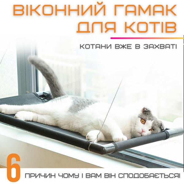 Підвісна Лежанка Для Котів та Собак Великий Гамак на Вікно з Присосками для Тварин до 25 кг 67 см фото