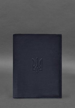 Шкіряна обкладинка для нотаріального реєстру з Тризубом темно-синя BlankNote купити в Україні