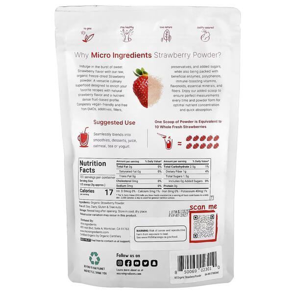 Micro Ingredients Organic Strawberry Powder 454 грам фото