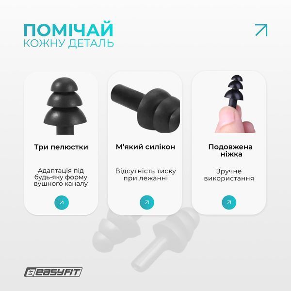 Беруші силіконові багаторазові EasyFit чорні EF-0909-BK фото