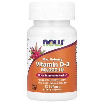 NOW Vitamin D3 50,000 IU 12 рідких капсул NOW FOODS купити в Україні