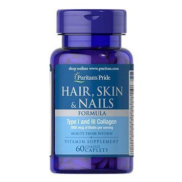 Puritan's Pride Hair Skin and Nails Type I and III collagen 60 табл 07580 фото