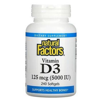 Natural Factors Vitamin D3 125 mcg (5,000 IU) 240 капсул Natural Factors купити в Україні