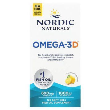 Nordic Naturals Omega-3D (690 mg/1000 IU) 120 рідких капсул, Лимон NOR-02761 фото