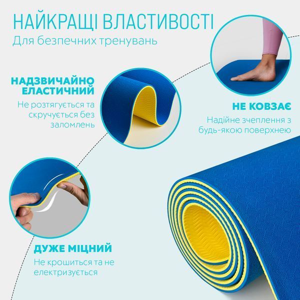 Килимок для йоги та фітнесу EasyFit TPE+TC 6 мм двошаровий синій-жовтий EF-1924-BEY фото