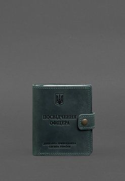 Шкіряна обкладинка-портмоне для посвідчення офіцера ДПСУ із кишенею для жетону 11.3 зелена Crazy Horse BN-OP-11-3-iz фото