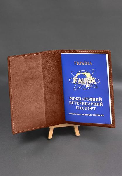 Шкіряна обкладинка на ветеринарний паспорт Світло-коричнева BN-OP-26-k фото