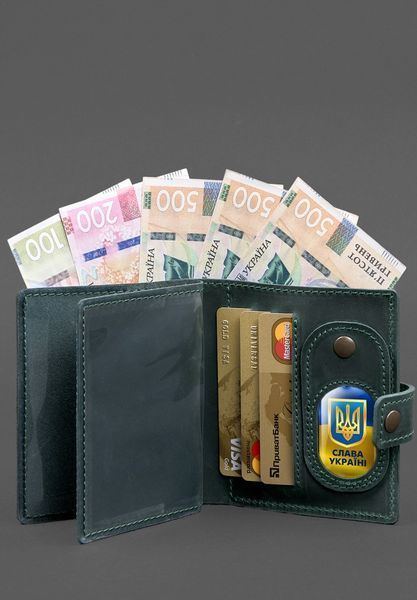 Шкіряна обкладинка-портмоне для посвідчення офіцера ДПСУ із кишенею для жетону 11.3 зелена Crazy Horse BN-OP-11-3-iz фото