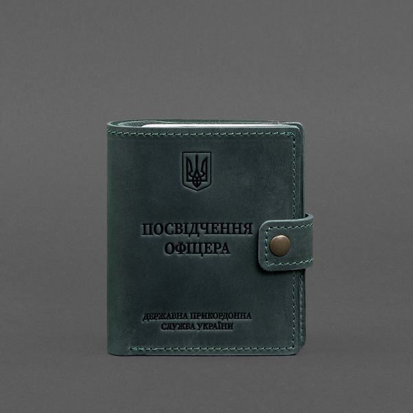 Шкіряна обкладинка-портмоне для посвідчення офіцера ДПСУ із кишенею для жетону 11.3 зелена Crazy Horse фото