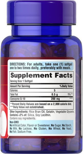 Puritan's Pride Co Q-10 200 mg 60 рідких капсул Puritan's Pride купити в Україні