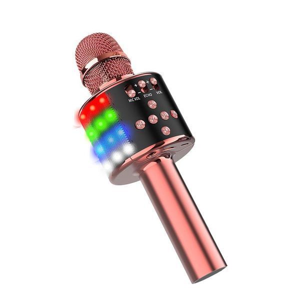 Портативний Bluetooth Караоке Мікрофон Дитячий KTV зі Світломузикою Дуетом і Зміною Голосу D168 Рожевий фото