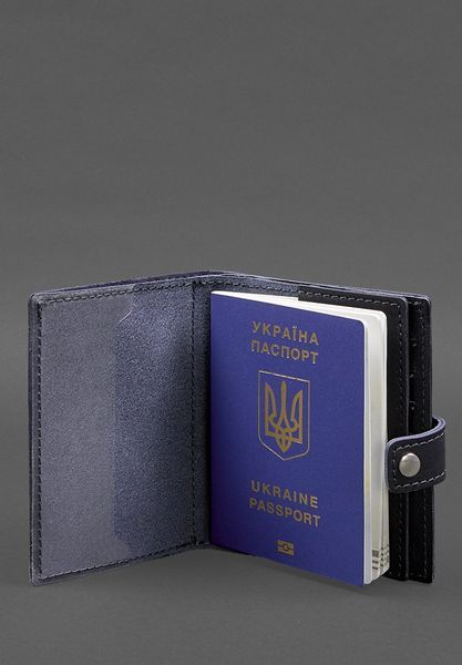 Шкіряна обкладинка-портмоне на паспорт з гербом України 25.0 темно-синя BN-OP-25-navy-blue фото