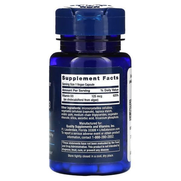 Life Extension Vegan Vitamin D3 125 mcg (5000 IU) 60 рослинних капсул Life Extension купити в Україні