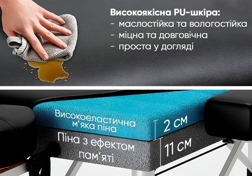 Масажний стіл EasyFit ZenRest-2 кушетка складна Чорна з чохлом EF-2216-70 фото
