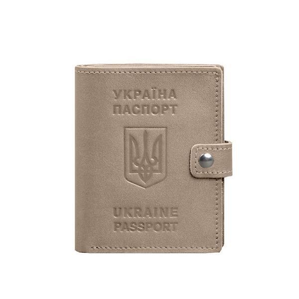 Шкіряна обкладинка-портмоне на паспорт з гербом України 25.1 Світло-бежева BN-OP-25-1-light-beige фото