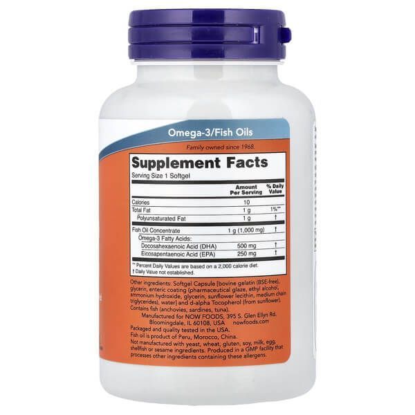 NOW DHA-500 Fish Oil 90 рідких капсул NOW FOODS купити в Україні