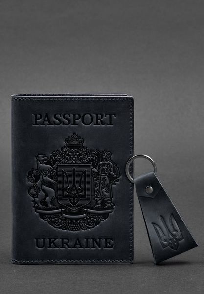 Подарунковий набір шкіряних аксесуарів з українською символікою темно-синій BN-SET-42-UA-nn фото