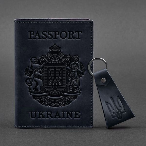Подарунковий набір шкіряних аксесуарів з українською символікою темно-синій BN-SET-42-UA-nn фото