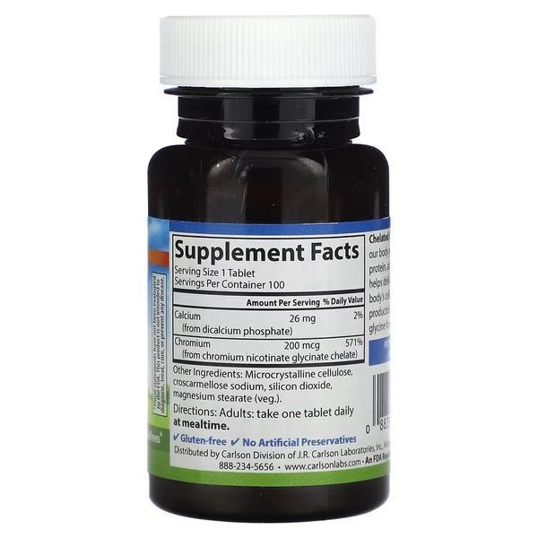 Carlson Chelated Chromium 200 mcg 100 таблеток Carlson купити в Україні