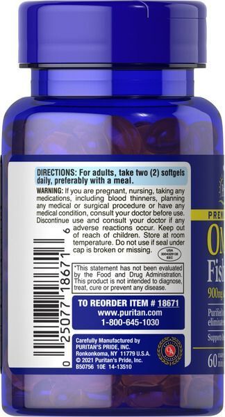 Puritan's&nbsp;Pride Omega-3&nbsp;1290&nbsp;mg&nbsp;Mini Gels 60 капс 18671 фото
