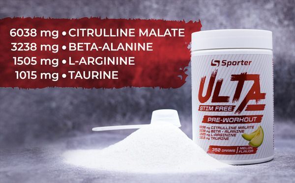 Sporter Ulta Stim Free Pre-Workout 350 грам Ківі SPO-72519 фото