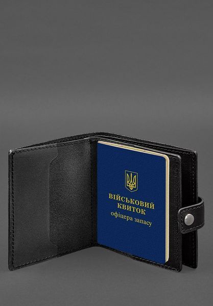 Шкіряна обкладинка-портмоне для військового квитка офіцера запасу (широкий документ) Чорна - BlankNote