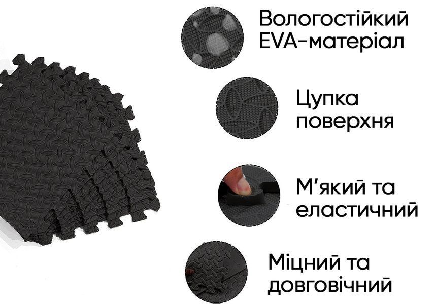 Татамі мат EasyFit 8 шт (30х30х1 см) хвіст ластівки чорний фото