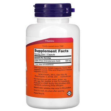 NOW PABA 500 mg 100 капсул NOW FOODS купити в Україні