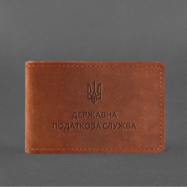 Шкіряна обкладинка на посвідчення Державної податкової служби світло-коричнева Crazy Horse фото