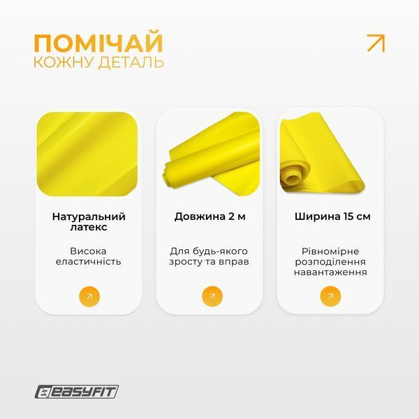 Стрічка латексна EasyFit 0.5 мм для пілатеса та йоги жовта - EasyFit