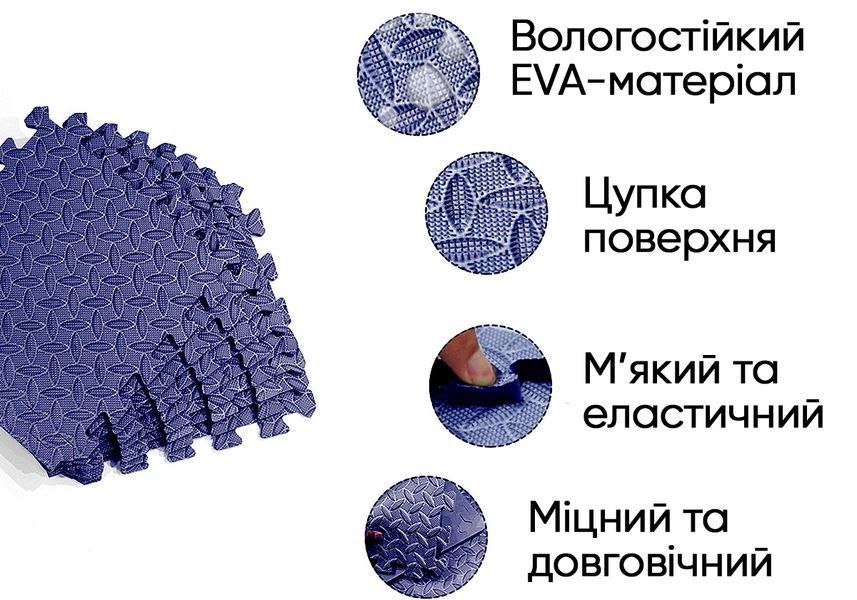 Татамі мат EasyFit 8 шт (30х30х1 см) хвіст ластівки сіній EF-1950-30-BE фото