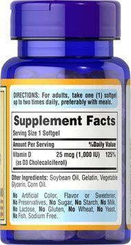 Puritan's Pride Vitamin D3 25 mcg (1000 IU) 100 капсул Puritan's Pride купити в Україні