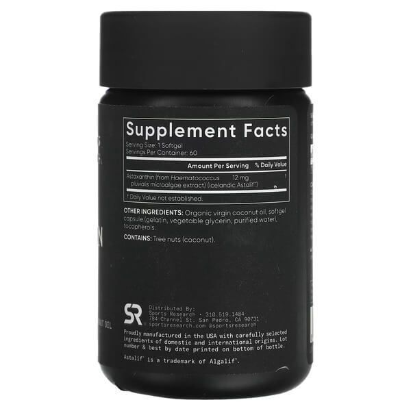 Sports Research Astaxanthin Triple Strength 12 mg 60 рідких капсул SRE-01256 фото