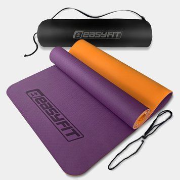 Коврик для йоги и фитнеса EasyFit TPE+TC 6 мм двухслойный + Чехол фиолетовый с оранжевым EF-1924s-VO фото