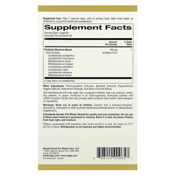 California Gold Nutrition LactoBif Probiotics 30 Billion CFU 60 капсул фото