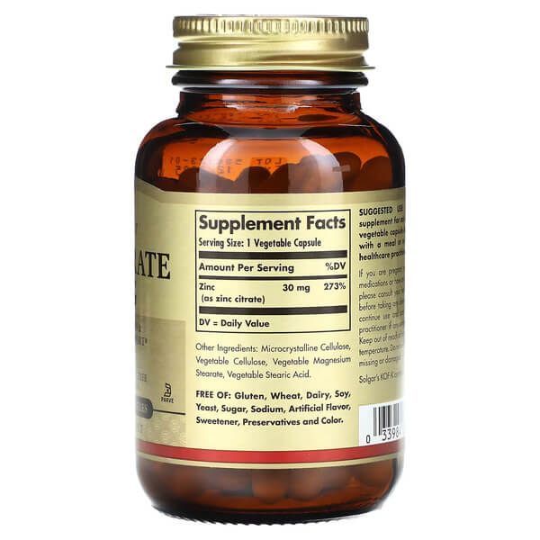 Solgar Zinc Citrate 30 mg 100 рослинних капсул фото