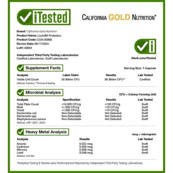 California Gold Nutrition LactoBif Probiotics 30 Billion CFU 60 капсул фото