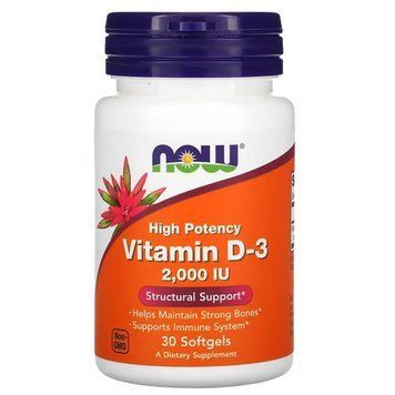 NOW Vitamin D3 2000 IU 30 рідких капсул NOW FOODS купити в Україні