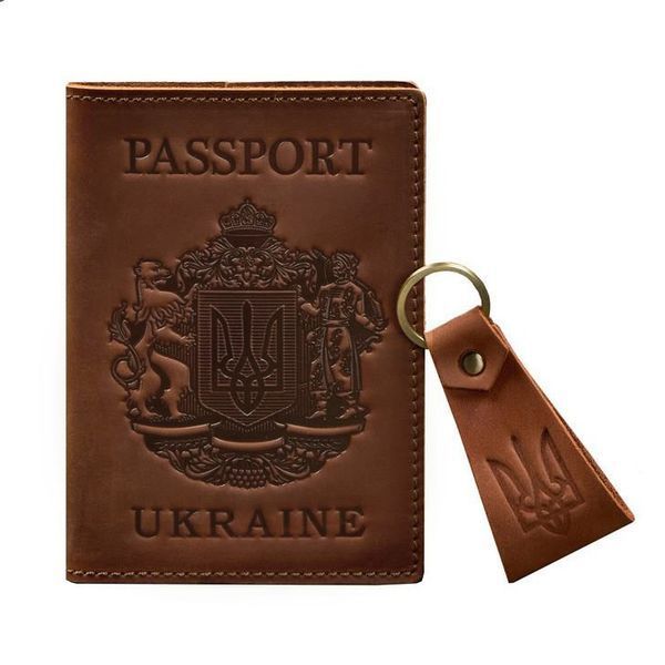 Подарунковий набір шкіряних аксесуарів з українською символікою світло-коричневий BN-SET-42-UA-k-kr фото