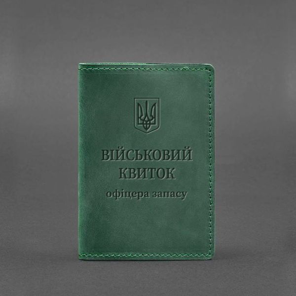 Шкіряна обкладинка для військового квитка офіцера запасу 8.0 зелена Crazy Horse BN-OP-8-iz фото